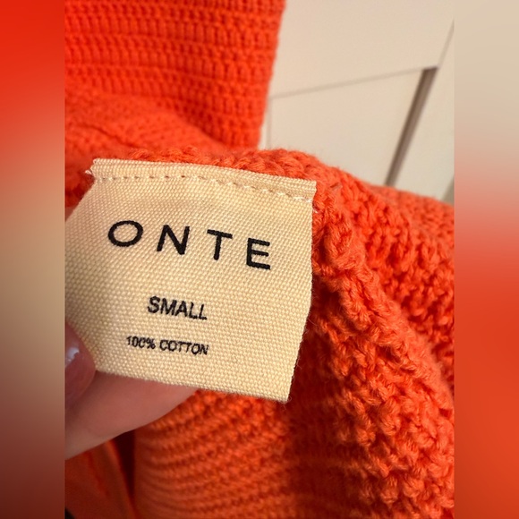 ONTE Orange Textured Knit Sweater Vest Small Button Front Pocket Coastal Grandma - Picture 5 of 6